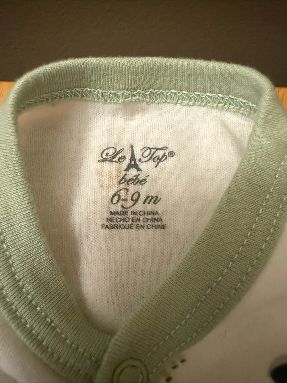 Soft White and Sage Green Baby One-Piece Footed Sleeper 6-9 mo